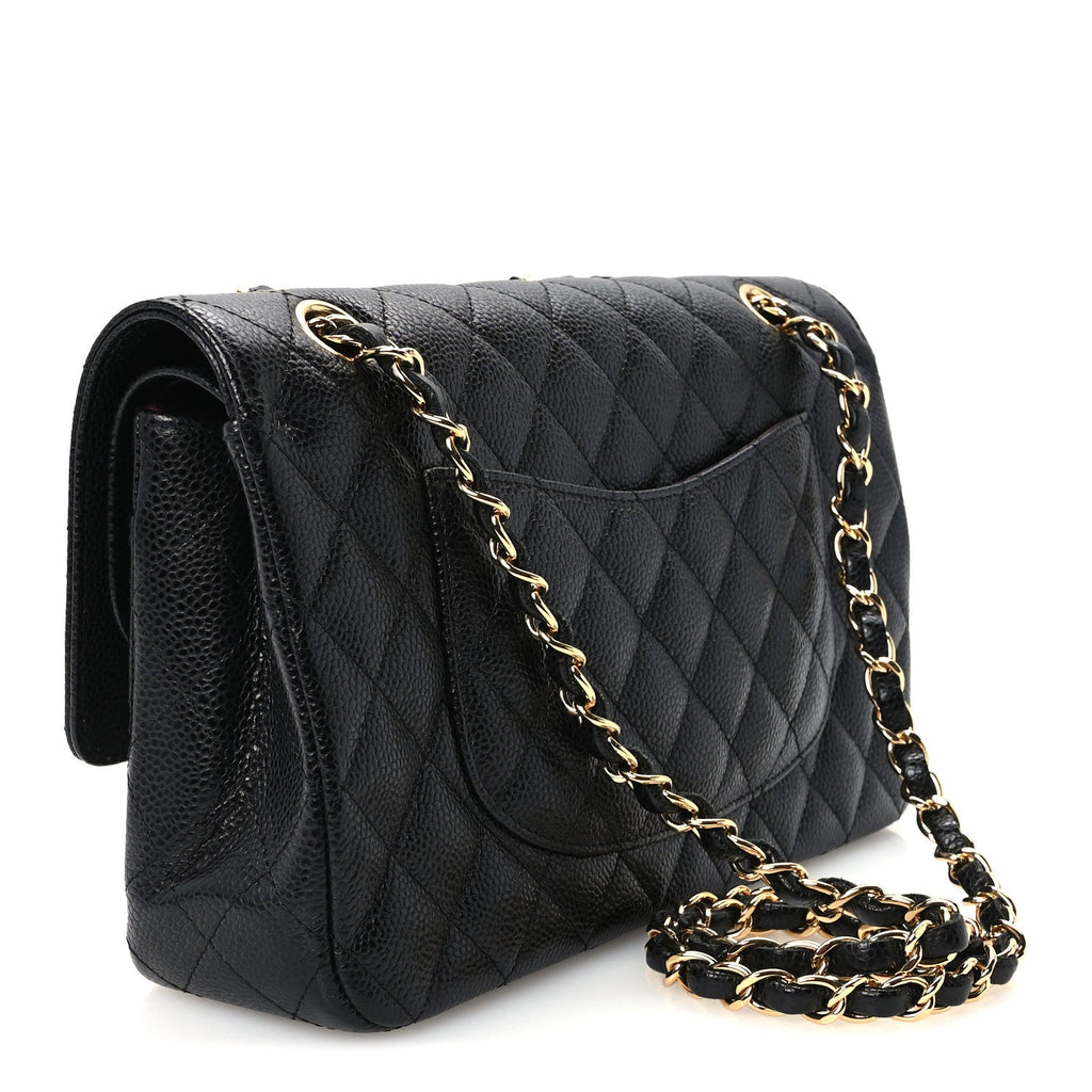 Caviar Quilted Medium Double Flap Black