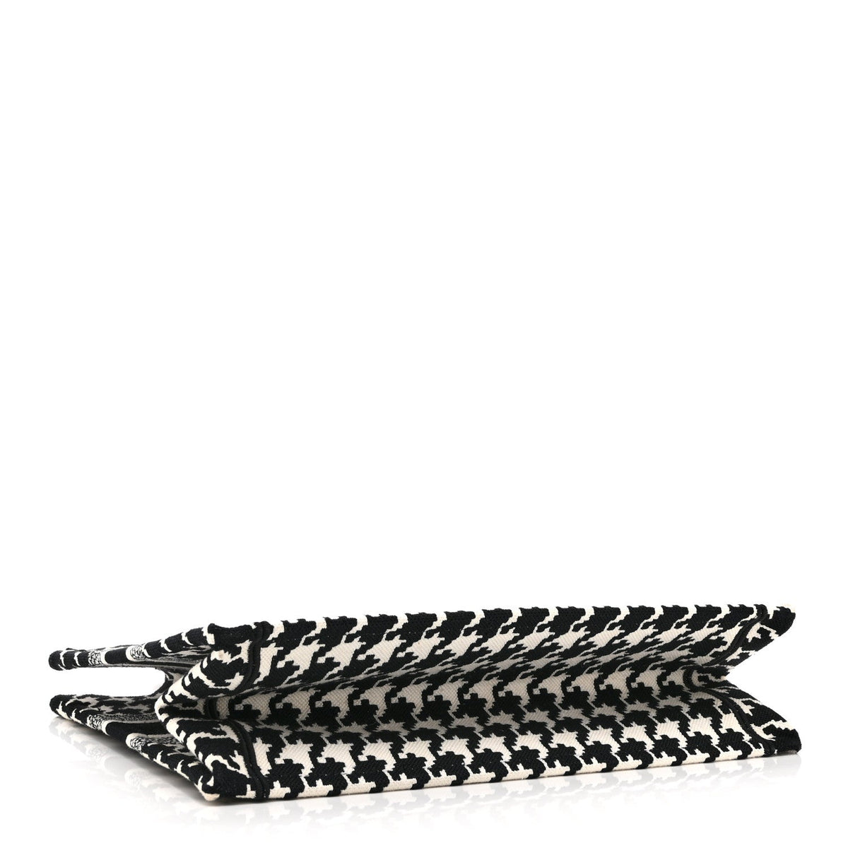 Canvas Houndstooth Embroidered Medium Book Tote Black White