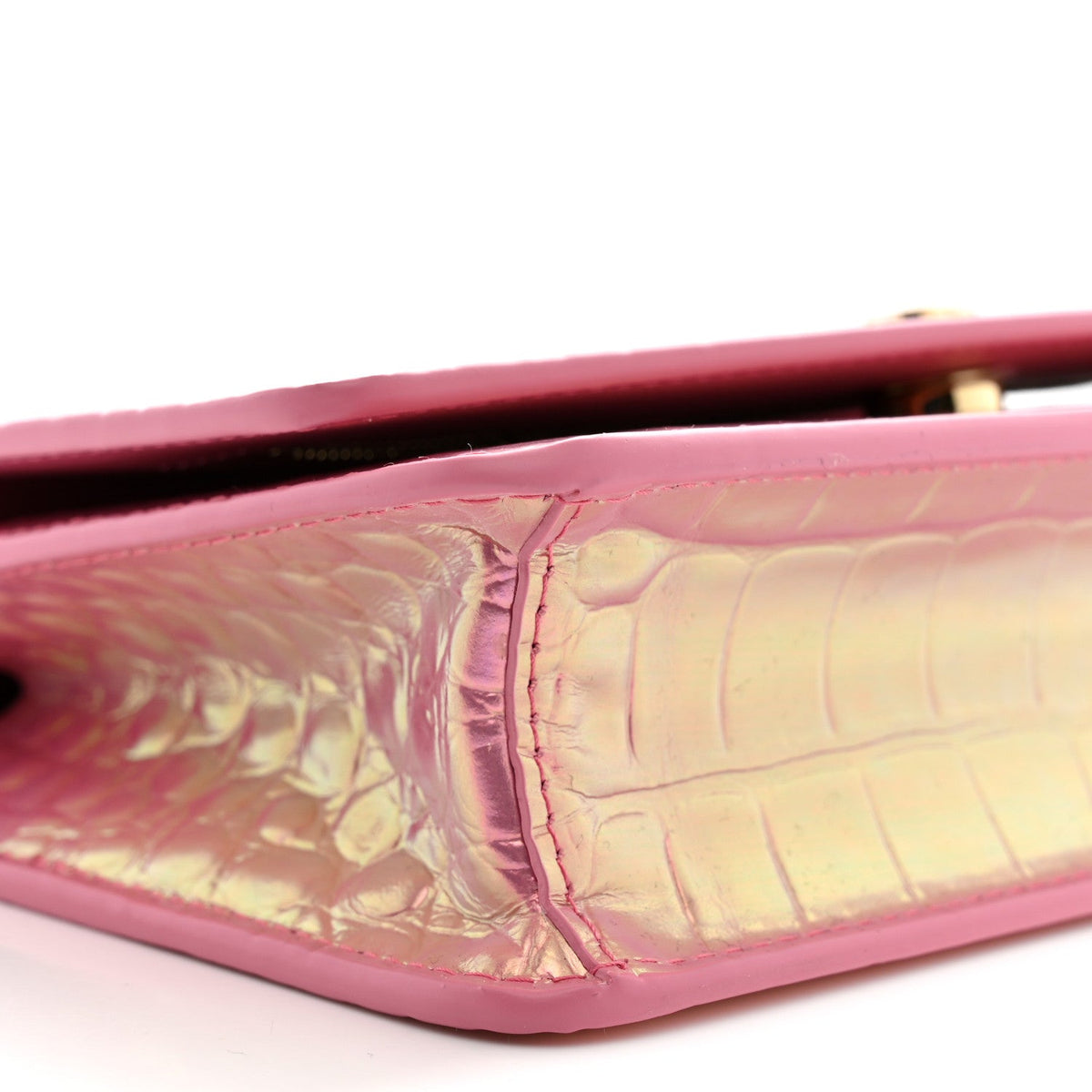 Iridescent Calfskin Crocodile Embossed Wallet On Chain WOC Pink