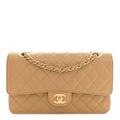 Caviar Quilted Medium Double Flap Beige