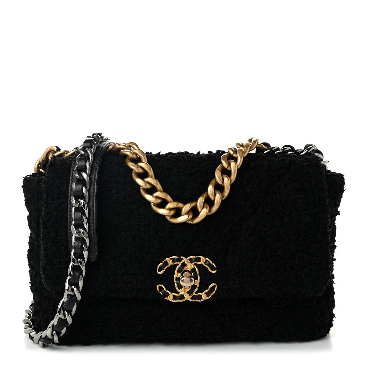 Tweed Quilted Medium Chanel 19 Flap Black