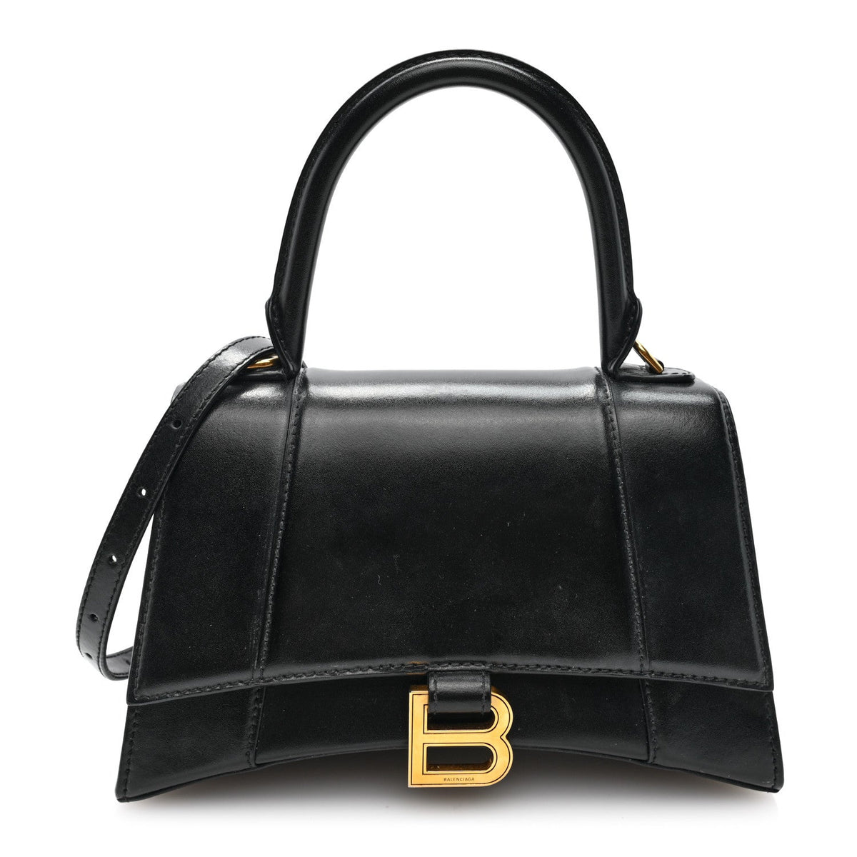 Shiny Box Calfskin Small Hourglass Top Handle Bag Black