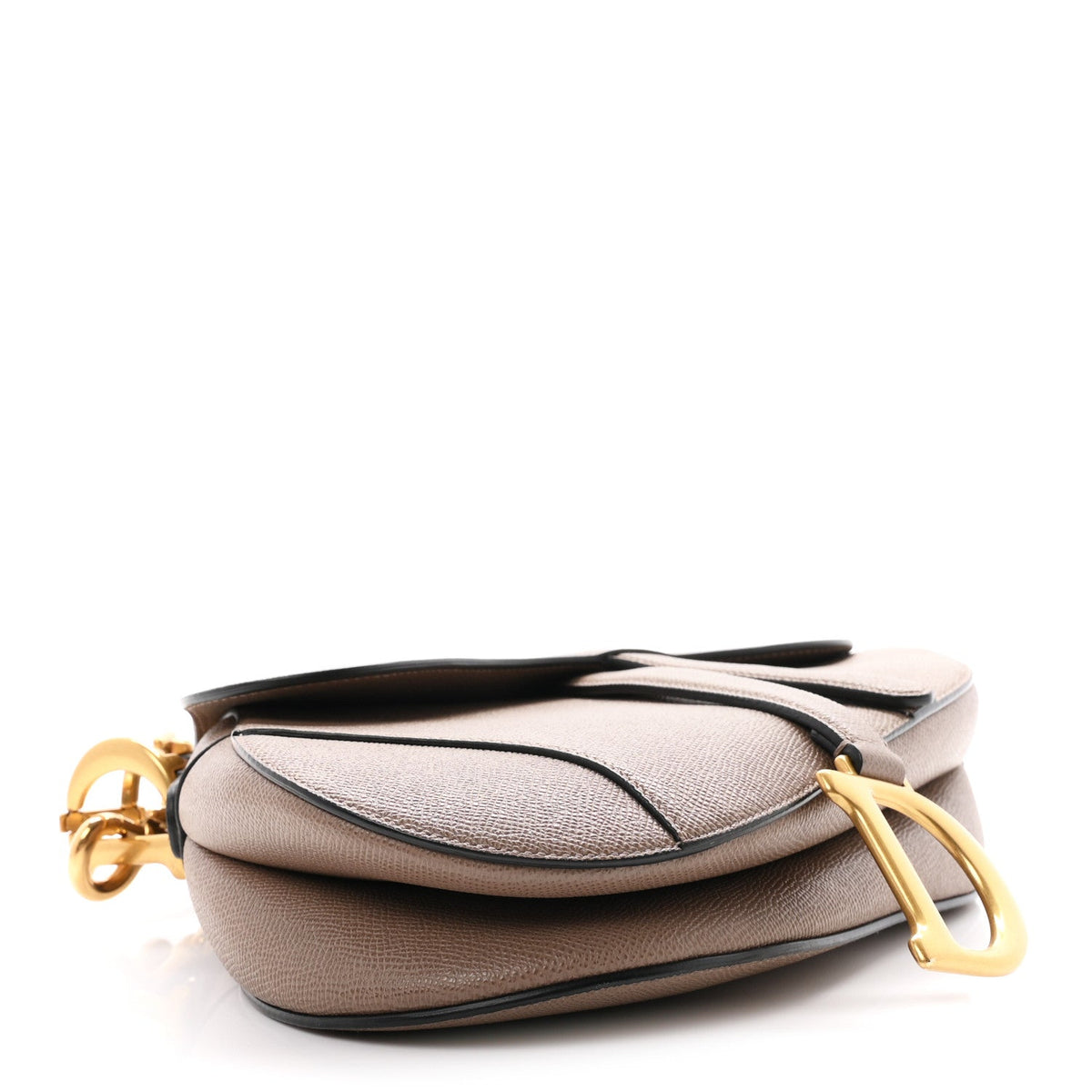 Grained Calfskin Saddle Bag With Strap Warm Taupe