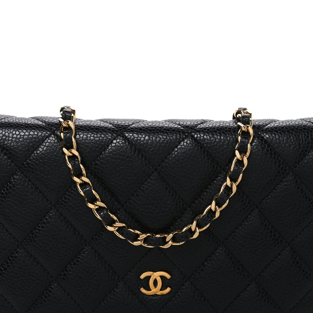 Caviar Quilted Wallet on Chain WOC Black