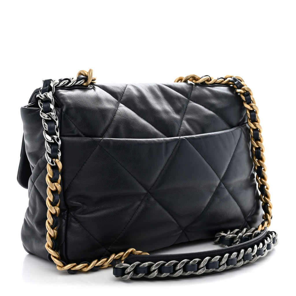 Goatskin Quilted Large Chanel 19 Flap Navy Blue