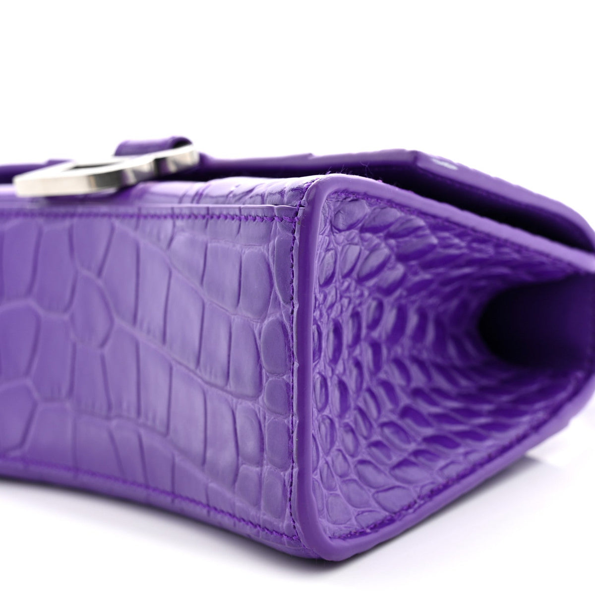 Shiny Calfskin Crocodile Embossed Hourglass Top Handle Bag XS Viola
