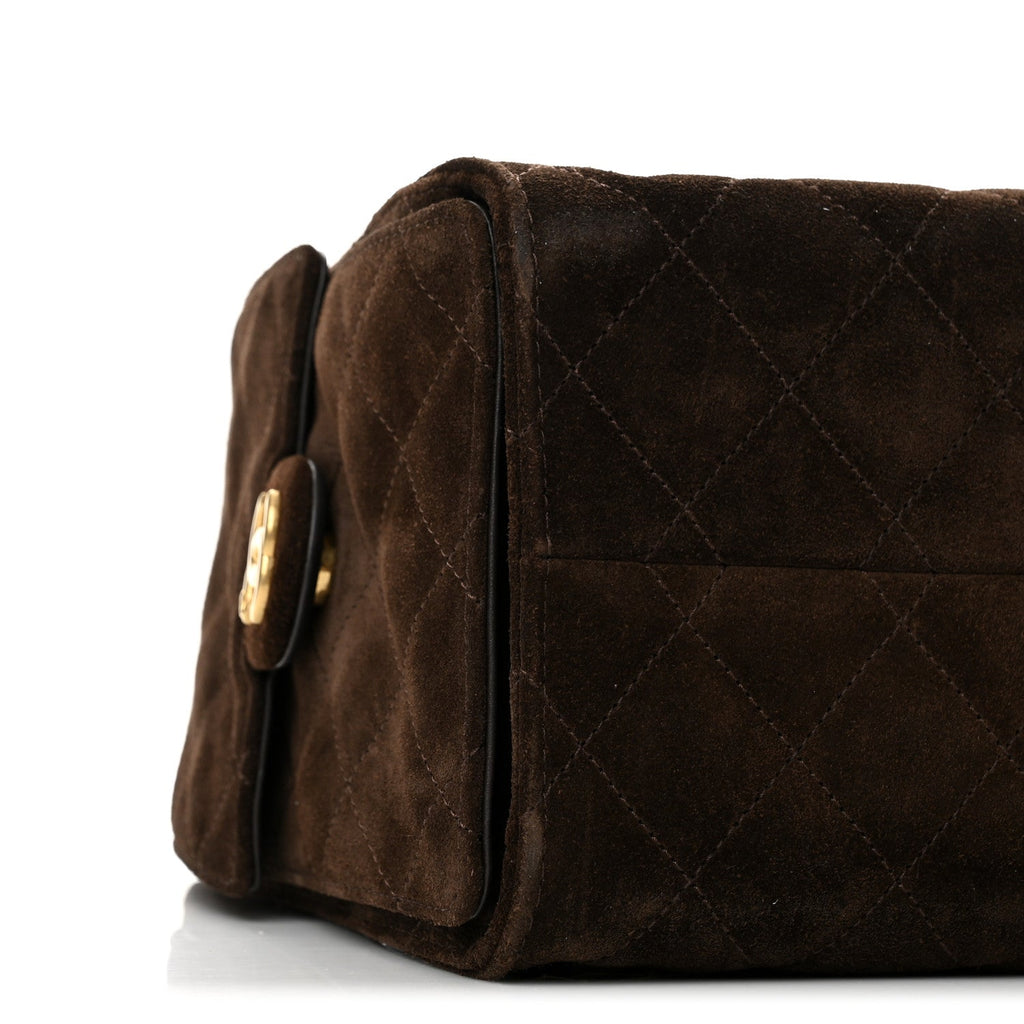 Suede Quilted Small Chanel 25 Handbag Dark Brown