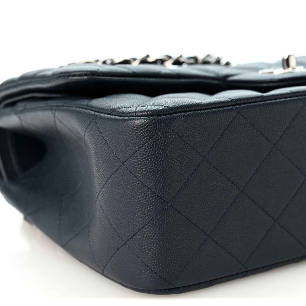 Caviar Quilted Jumbo Double Flap Navy Blue