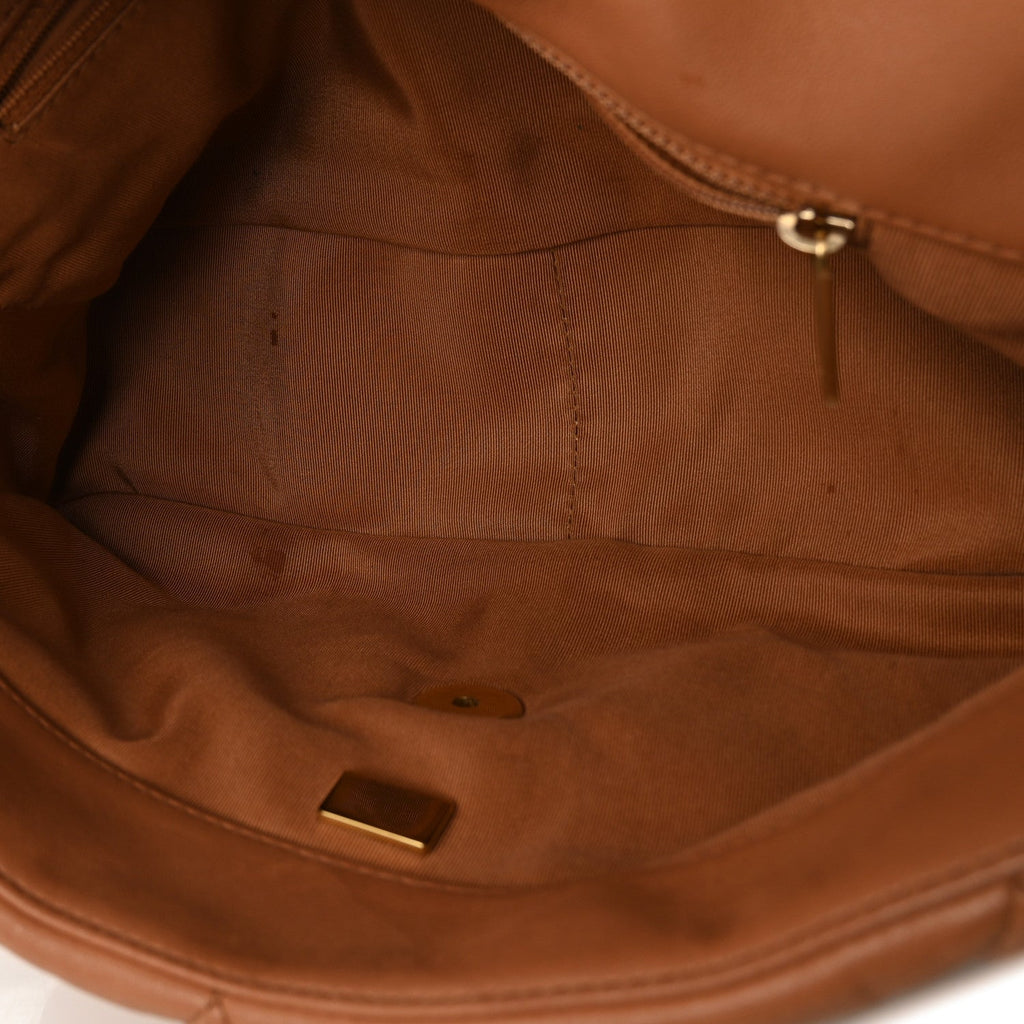 Lambskin Quilted Large Chanel 19 Flap Brown
