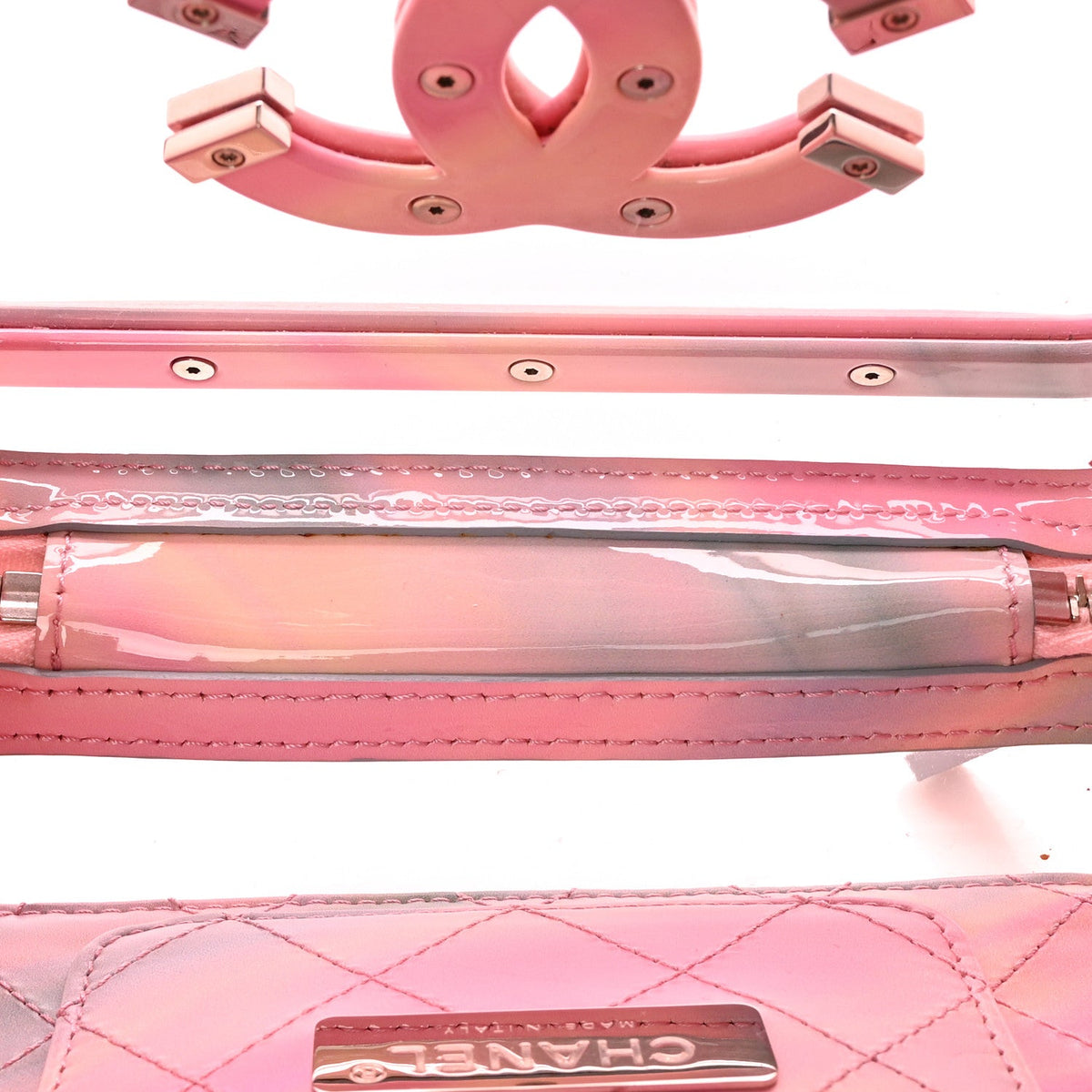 PVC Lambskin Filigree Small CC Filigree Vanity Case Pink Multicolor