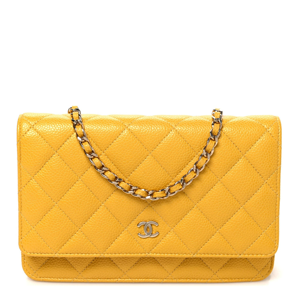 Caviar Quilted Wallet on Chain WOC Yellow