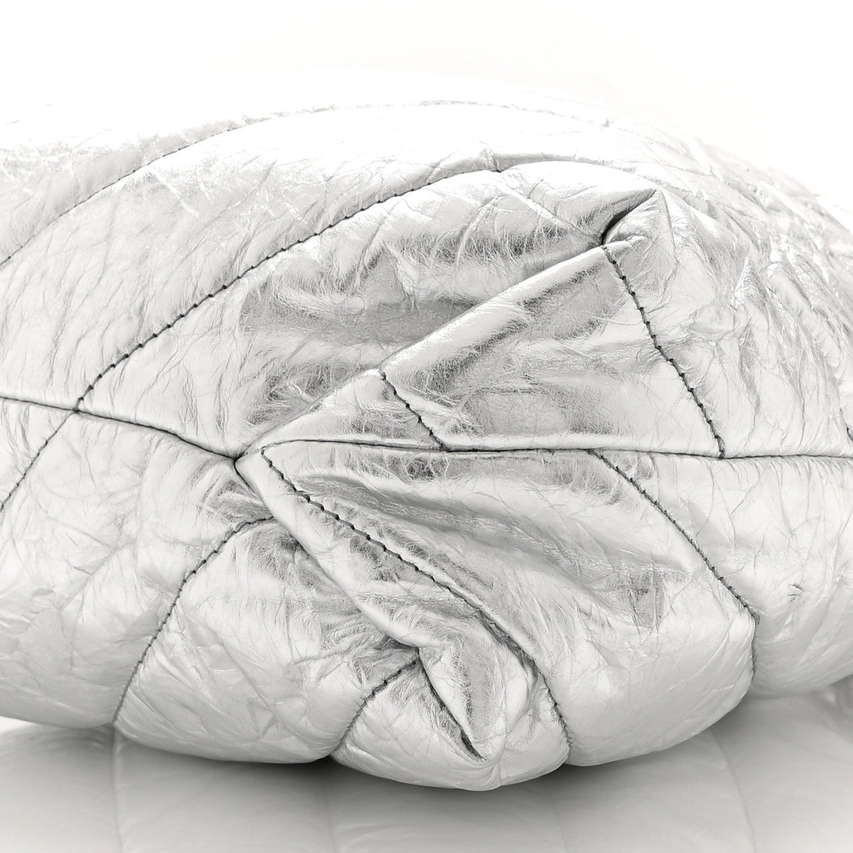 Crushed Calfskin Quilted Crush Small Tote Bag Silver