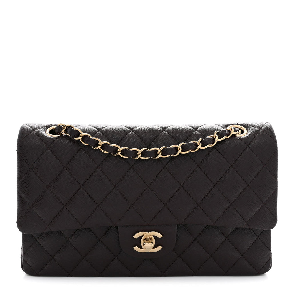 Caviar Quilted Medium Double Flap Brown