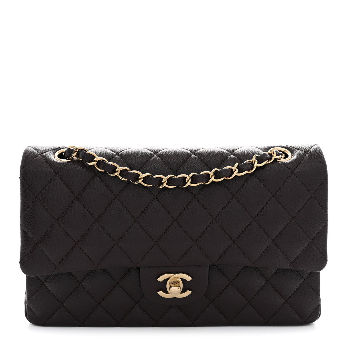 Caviar Quilted Medium Double Flap Brown