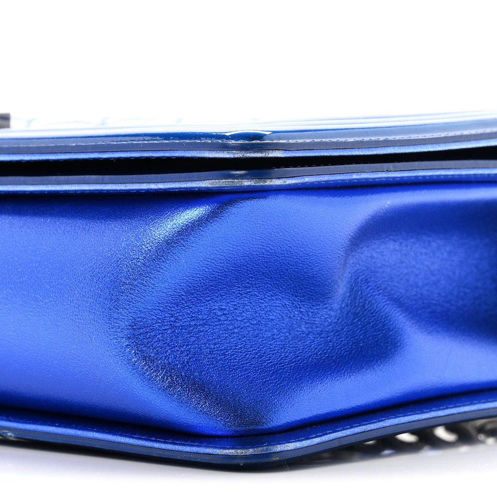 Metallic Patent Quilted New Medium Boy Flap Blue