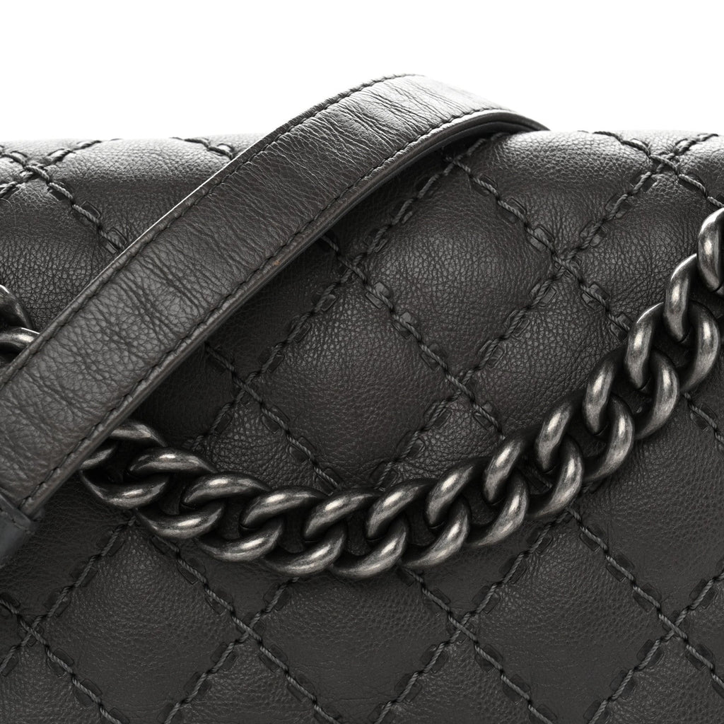 Calfskin Double Stitch Medium Boy Flap Grey