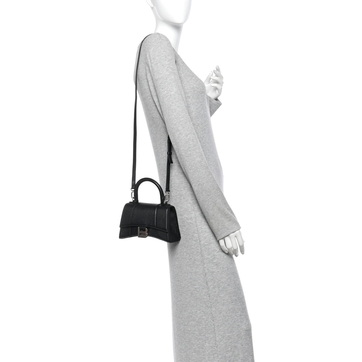 Grained Calfskin Hourglass Top Handle Bag XS Black