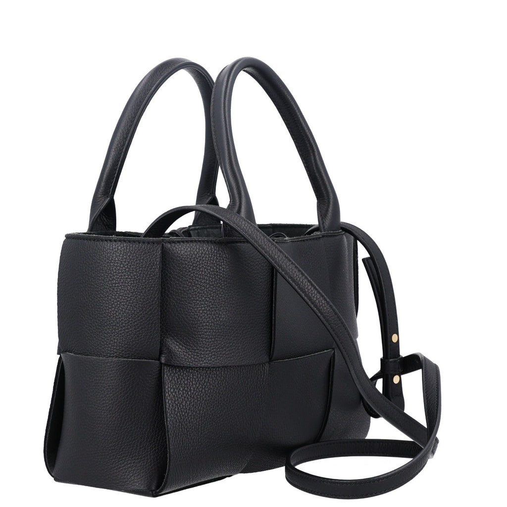 Grained Calfskin Intrecciato Mini Arco Tote Black