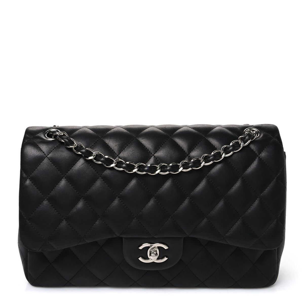 Lambskin Quilted Jumbo Double Flap Black