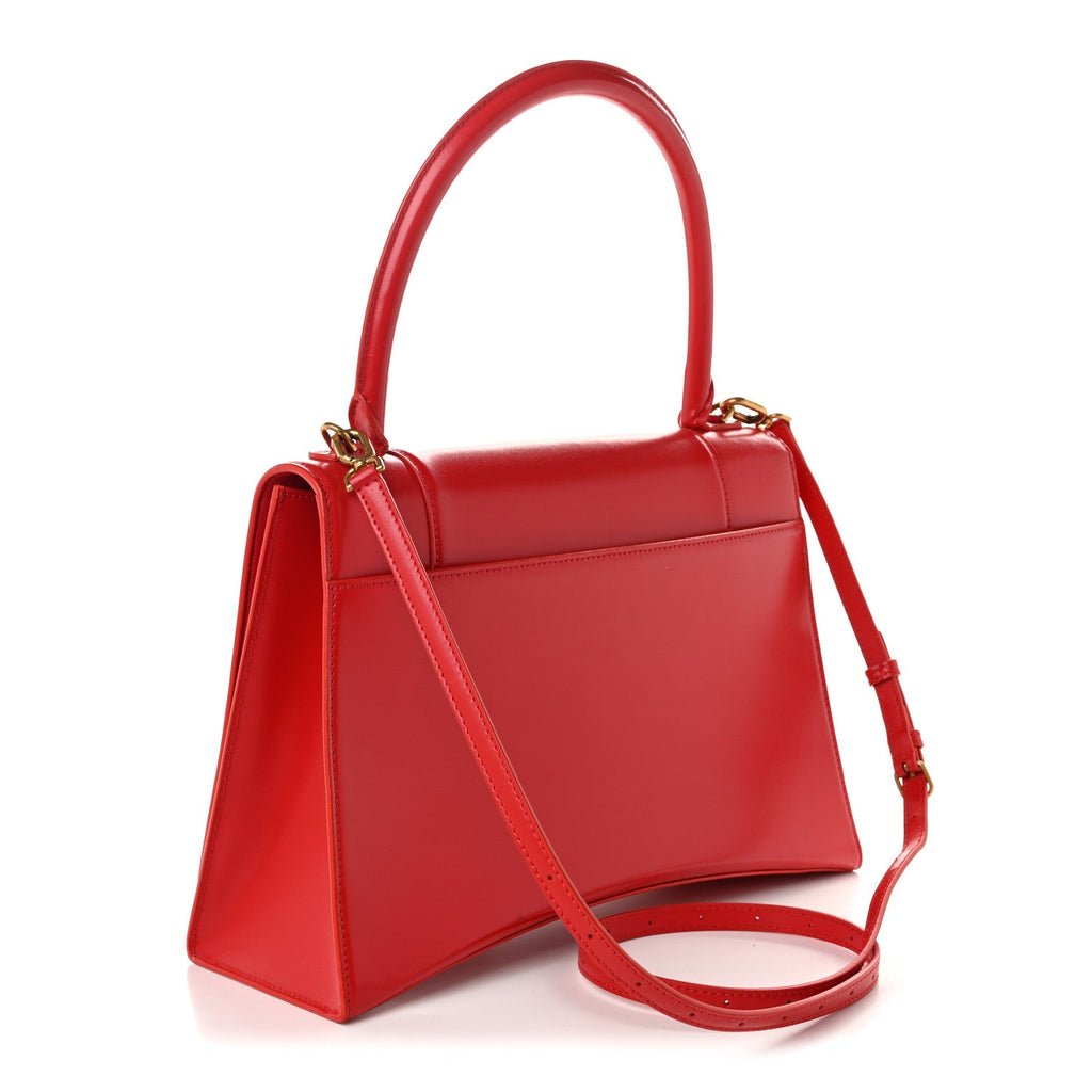 Shiny Box Calfskin Medium Hourglass Top Handle Bag Bright Red
