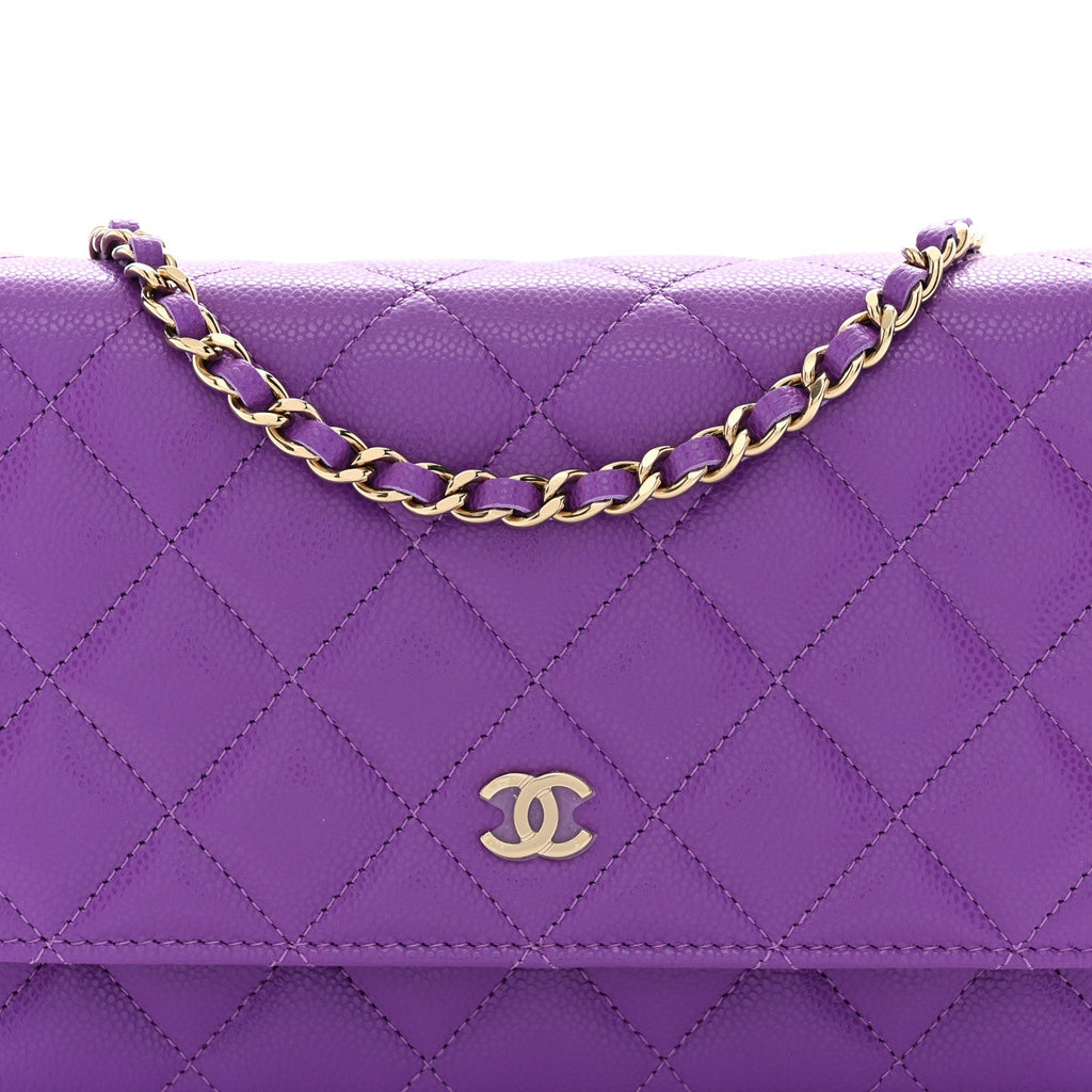 Caviar Quilted Wallet on Chain WOC Purple