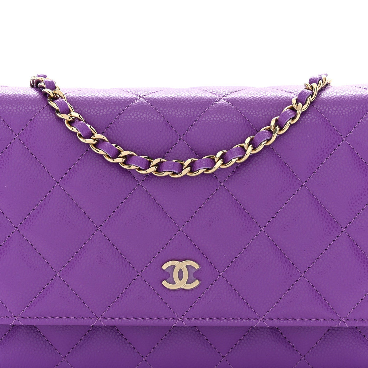 Caviar Quilted Wallet on Chain WOC Purple
