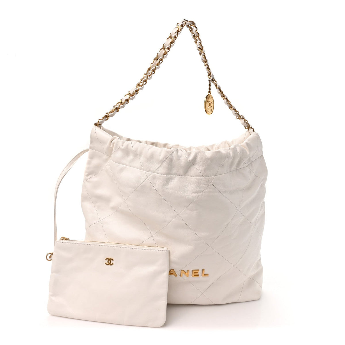 Shiny Calfskin Quilted Small Chanel 22 White