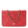 Caviar Camellia Embossed Wallet On Chain WOC Red