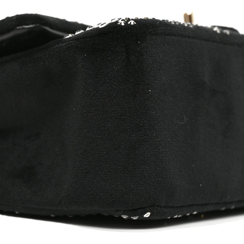 Velvet Crystal Mini Rectangular Flap Black
