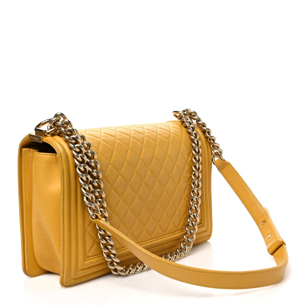 Lambskin Quilted New Medium Boy Flap Yellow