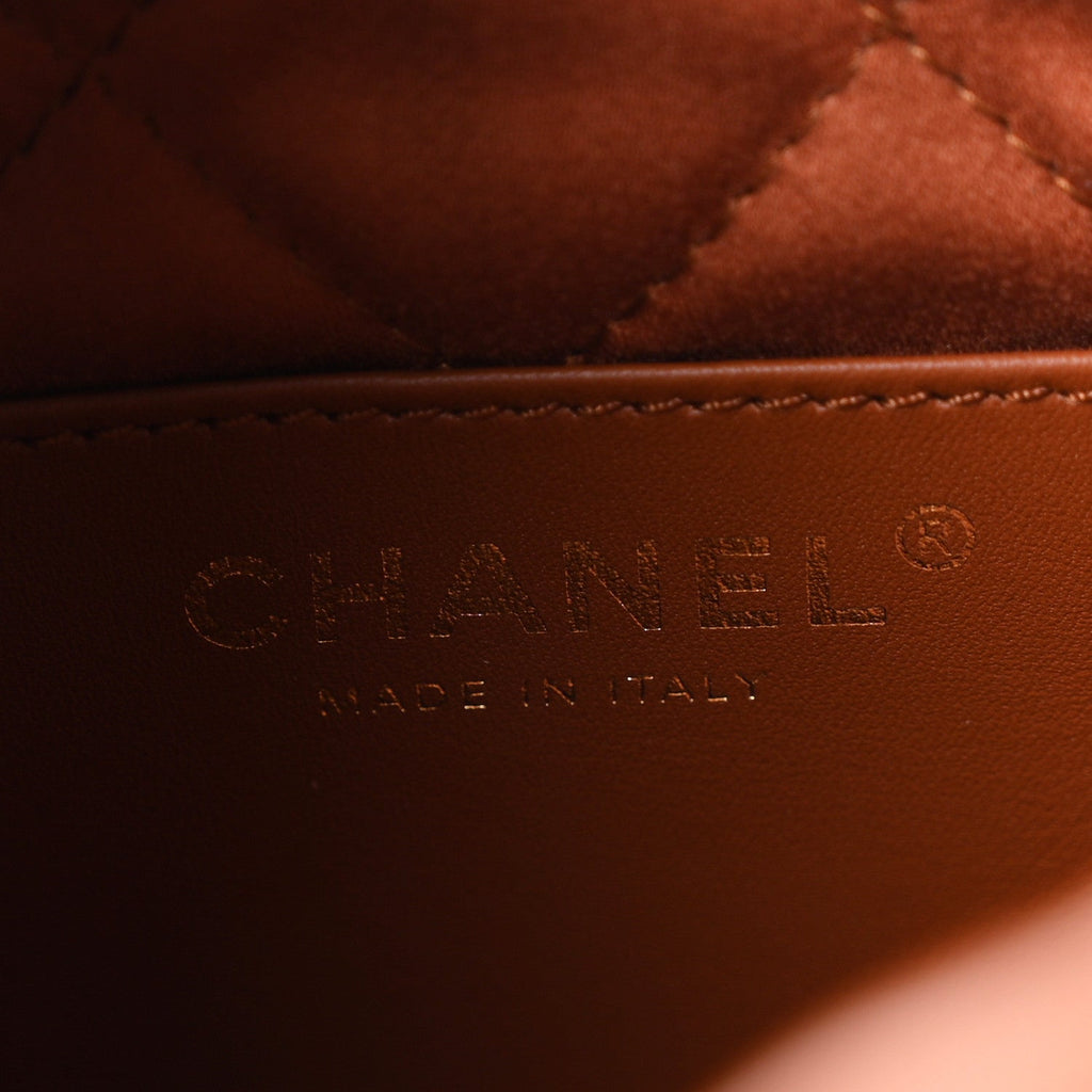 Shiny Calfskin Quilted Mini Chanel 22 Light Brown