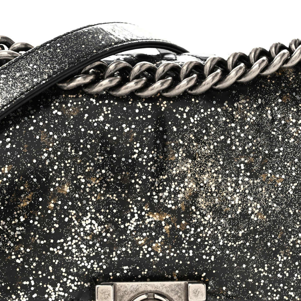 Glitter Glazed Calfskin Medium Boy Flap Black