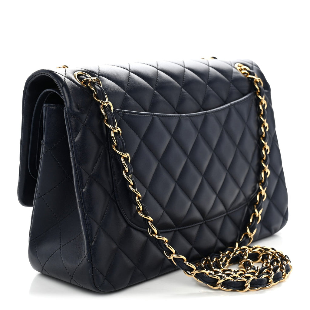 Lambskin Quilted Jumbo Double Flap Navy