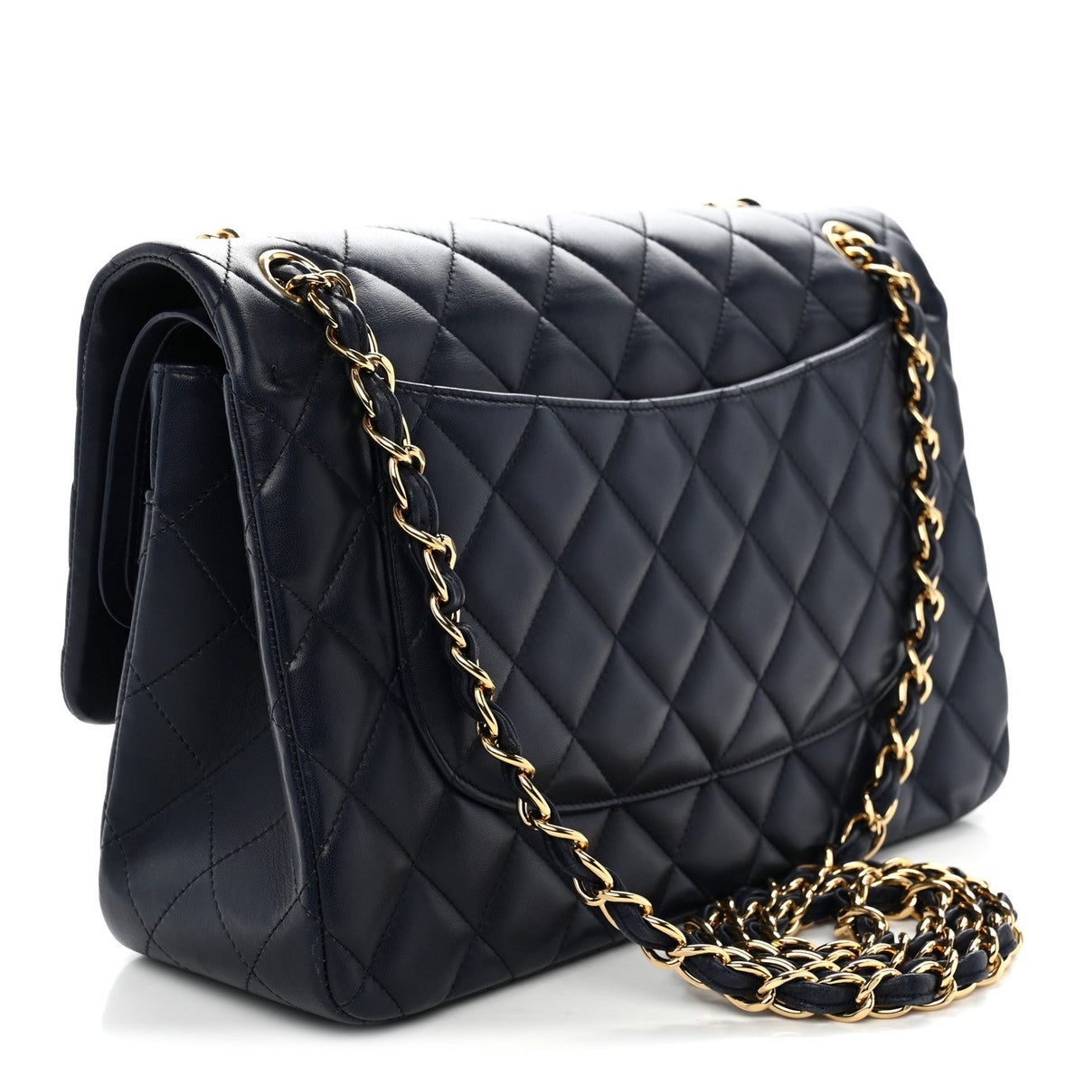 Lambskin Quilted Jumbo Double Flap Navy