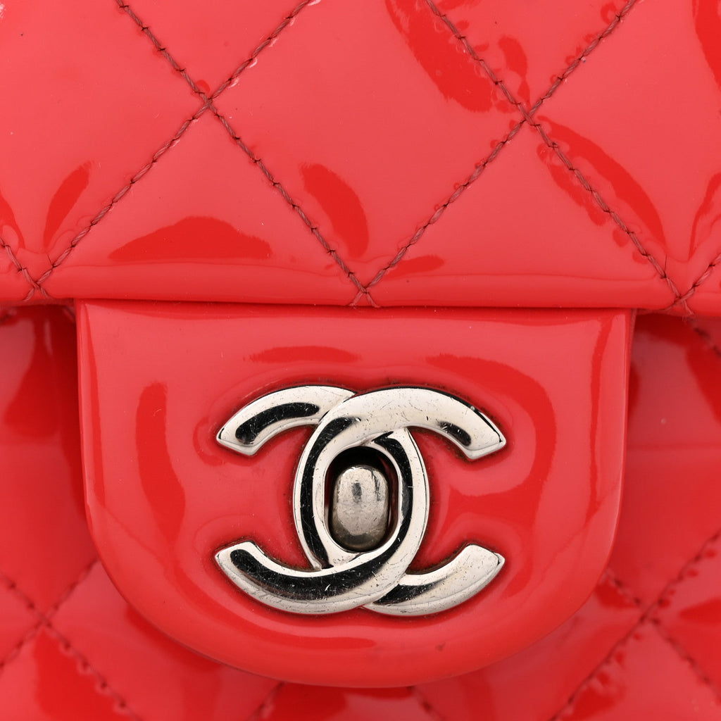 Patent Calfskin Quilted Mini Rectangular Flap Coral