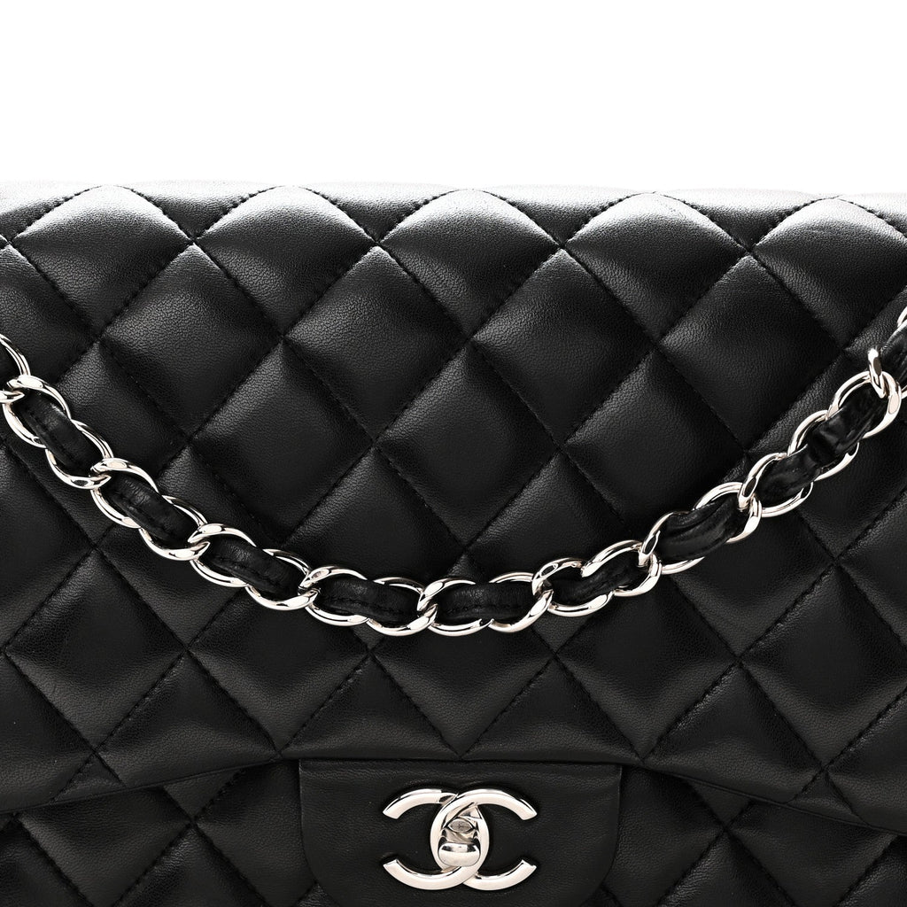 Lambskin Quilted Jumbo Double Flap Black