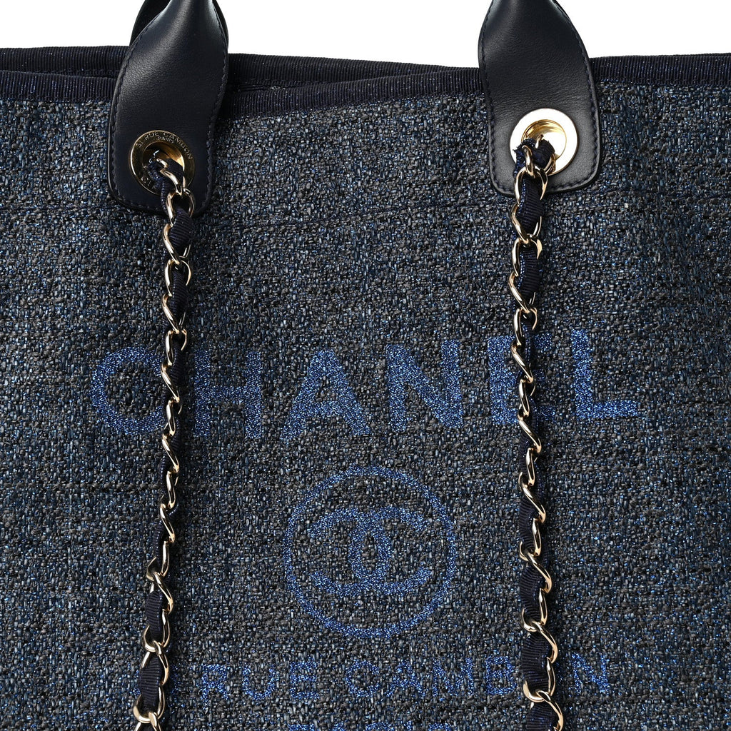 Lurex Canvas Medium Deauville Tote Navy Blue