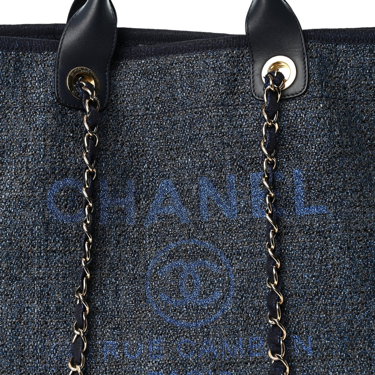 Lurex Canvas Medium Deauville Tote Navy Blue