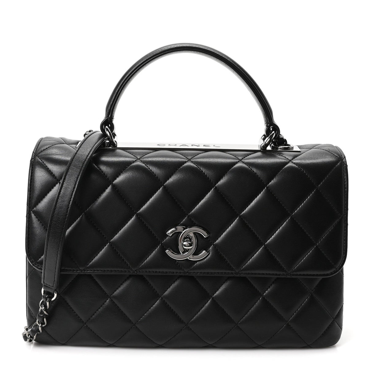 Lambskin Quilted Medium Trendy CC Flap Dual Handle Bag Black