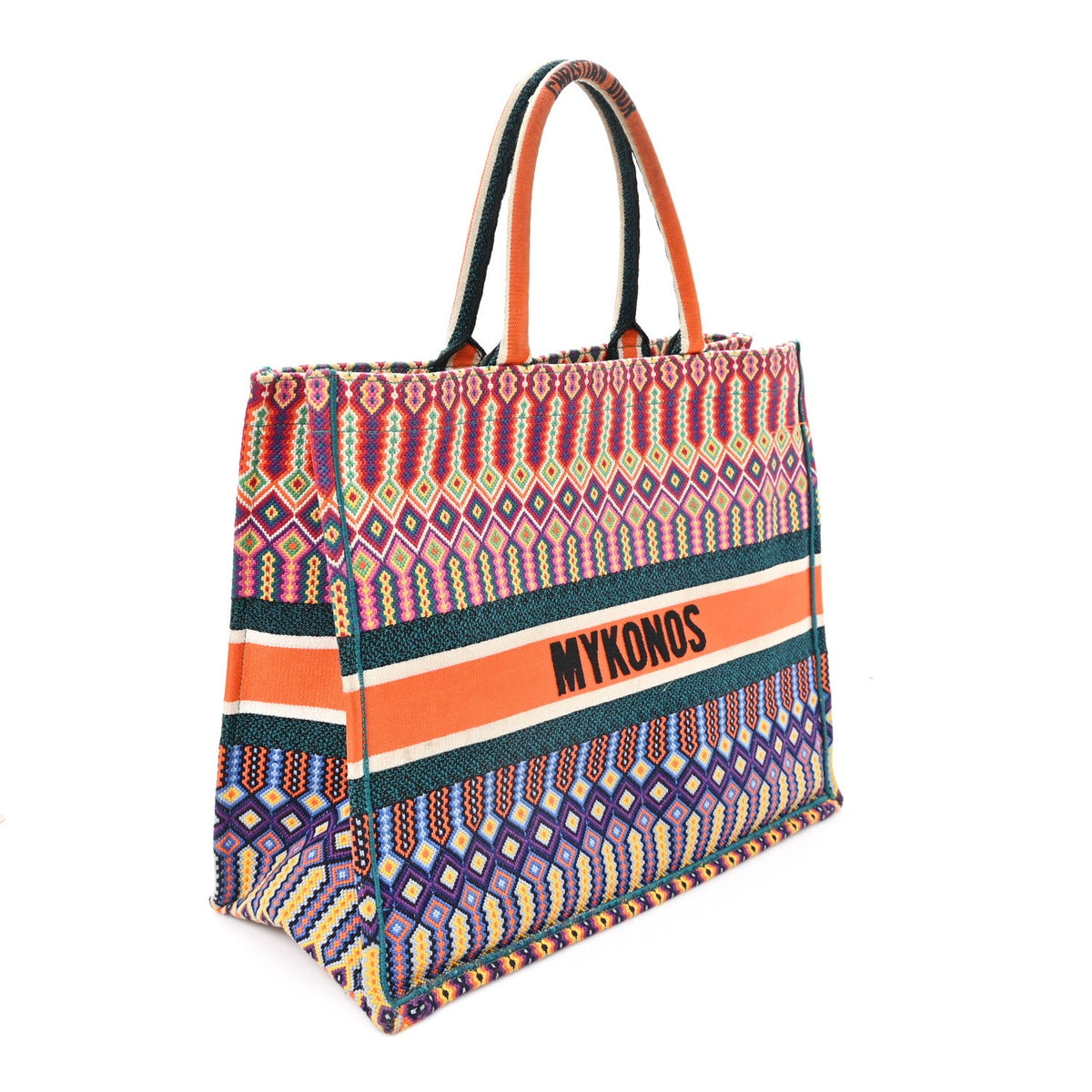 Canvas Embroidered Large Book Tote Orange Multicolor