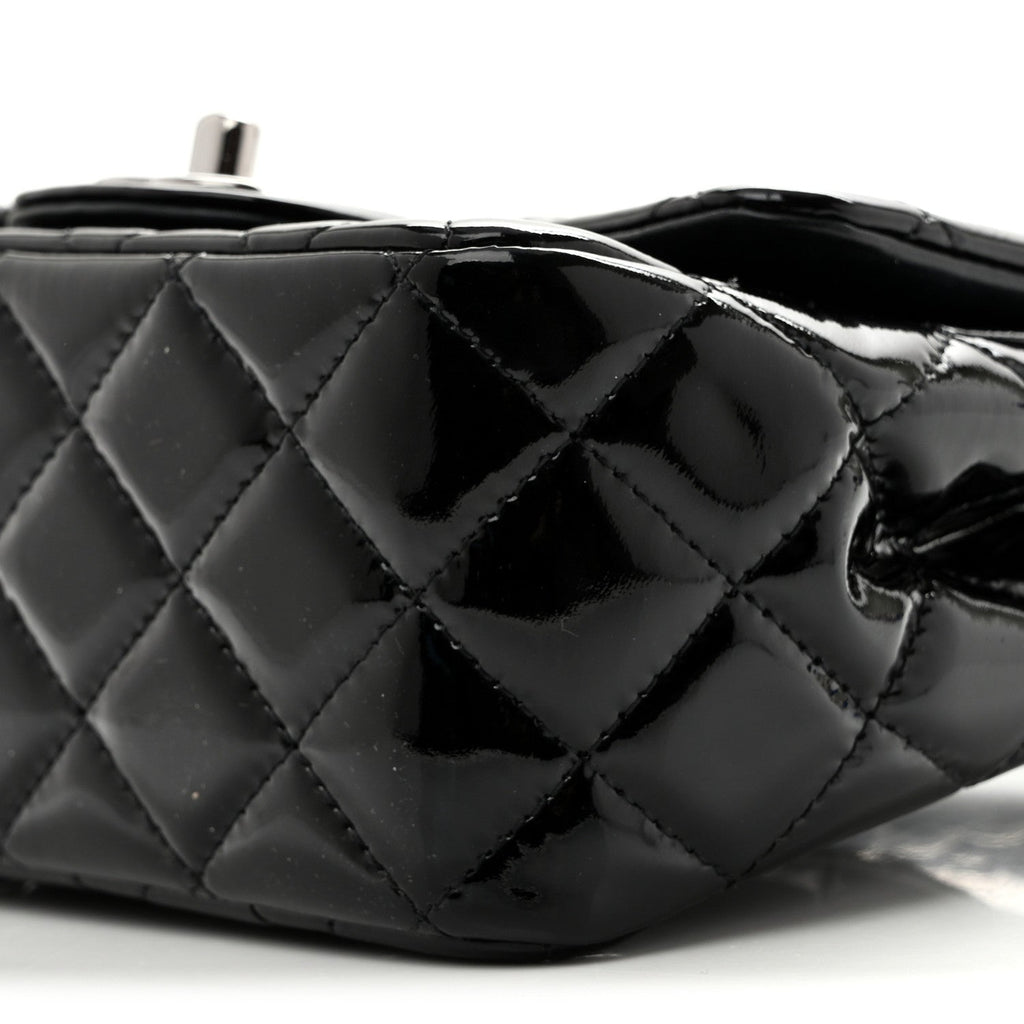 Patent Calfskin Quilted Mini Square Flap Black