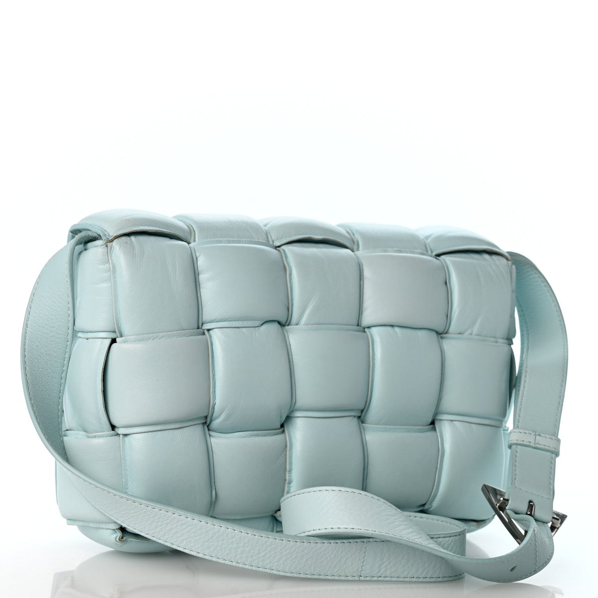 Paper Calfskin Maxi Intreccio Padded Cassette Crossbody Bag Ice