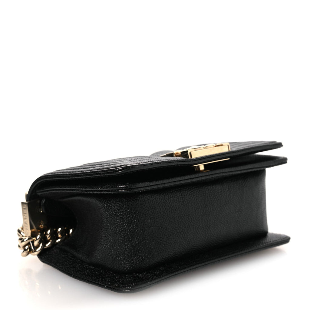 Caviar Chevron Quilted Mini Boy Flap Black