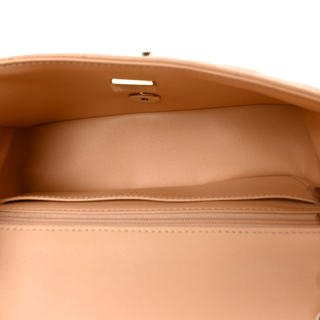 Lambskin Quilted Mini Rectangular Flap Beige
