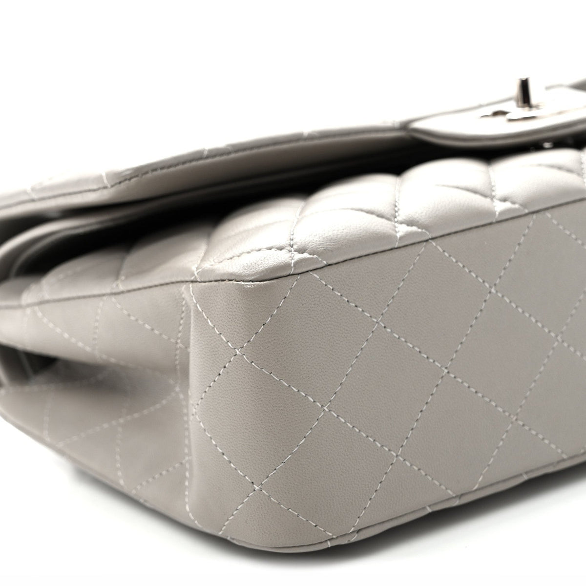 Lambskin Quilted Medium Double Flap Grey