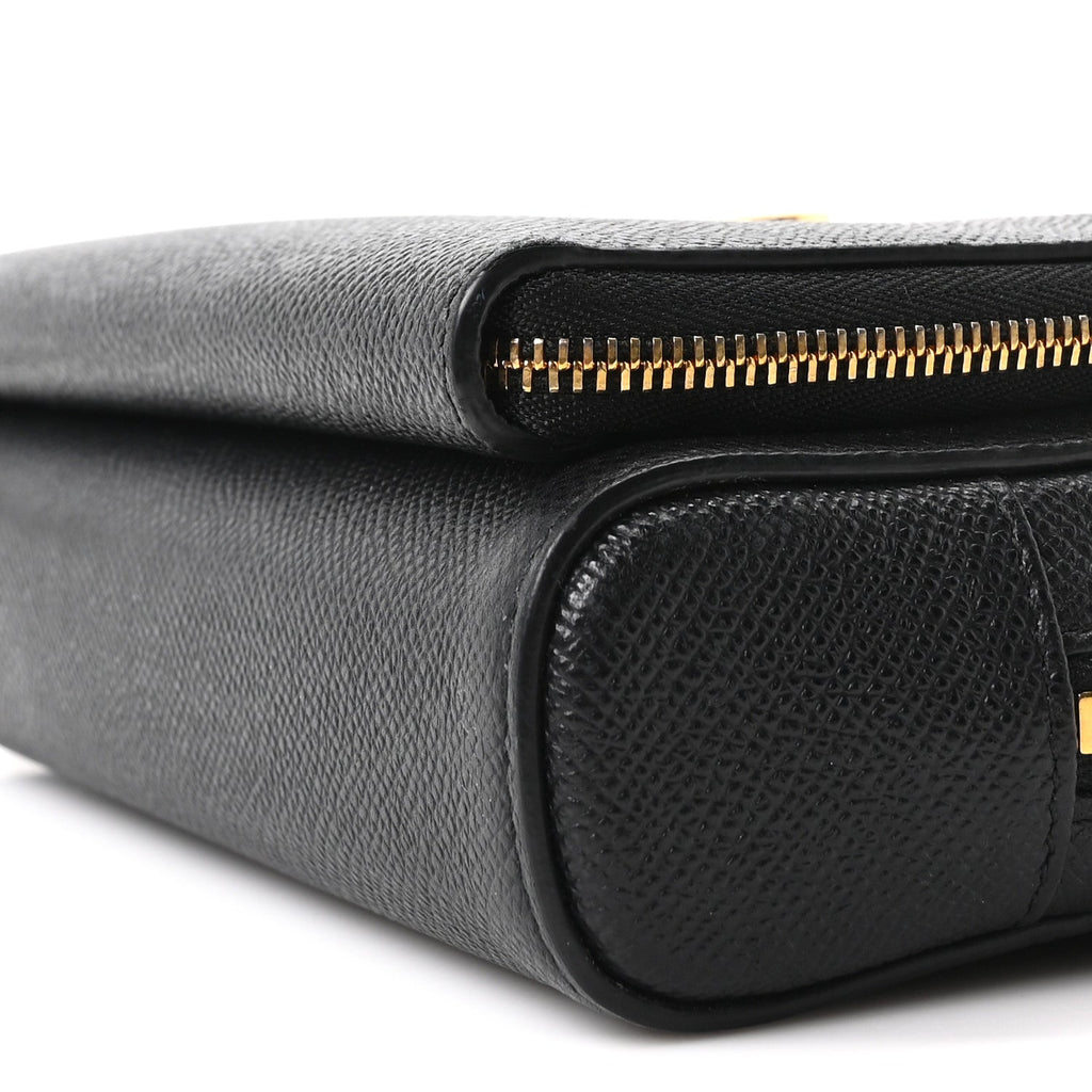 Grained Calfskin Caro Double Pouch Black