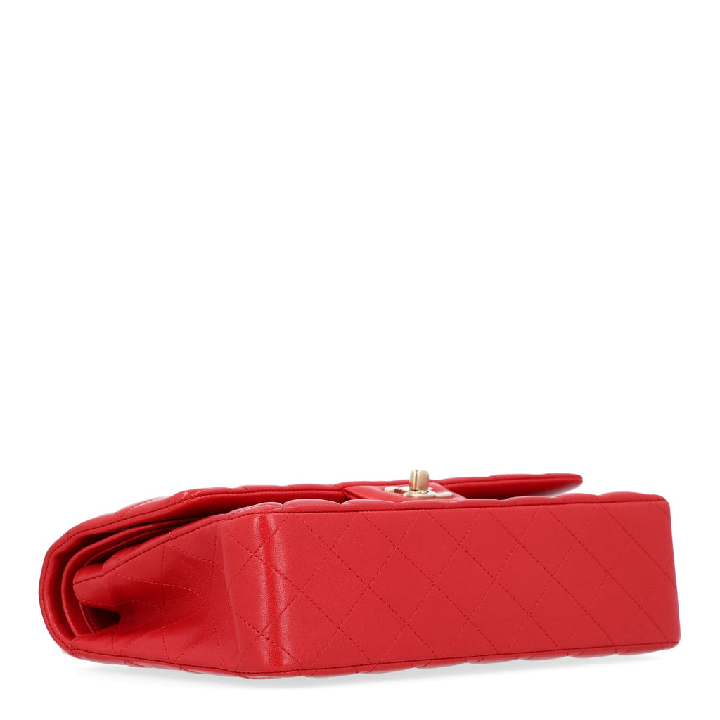 Lambskin Quilted Medium Double Flap Red