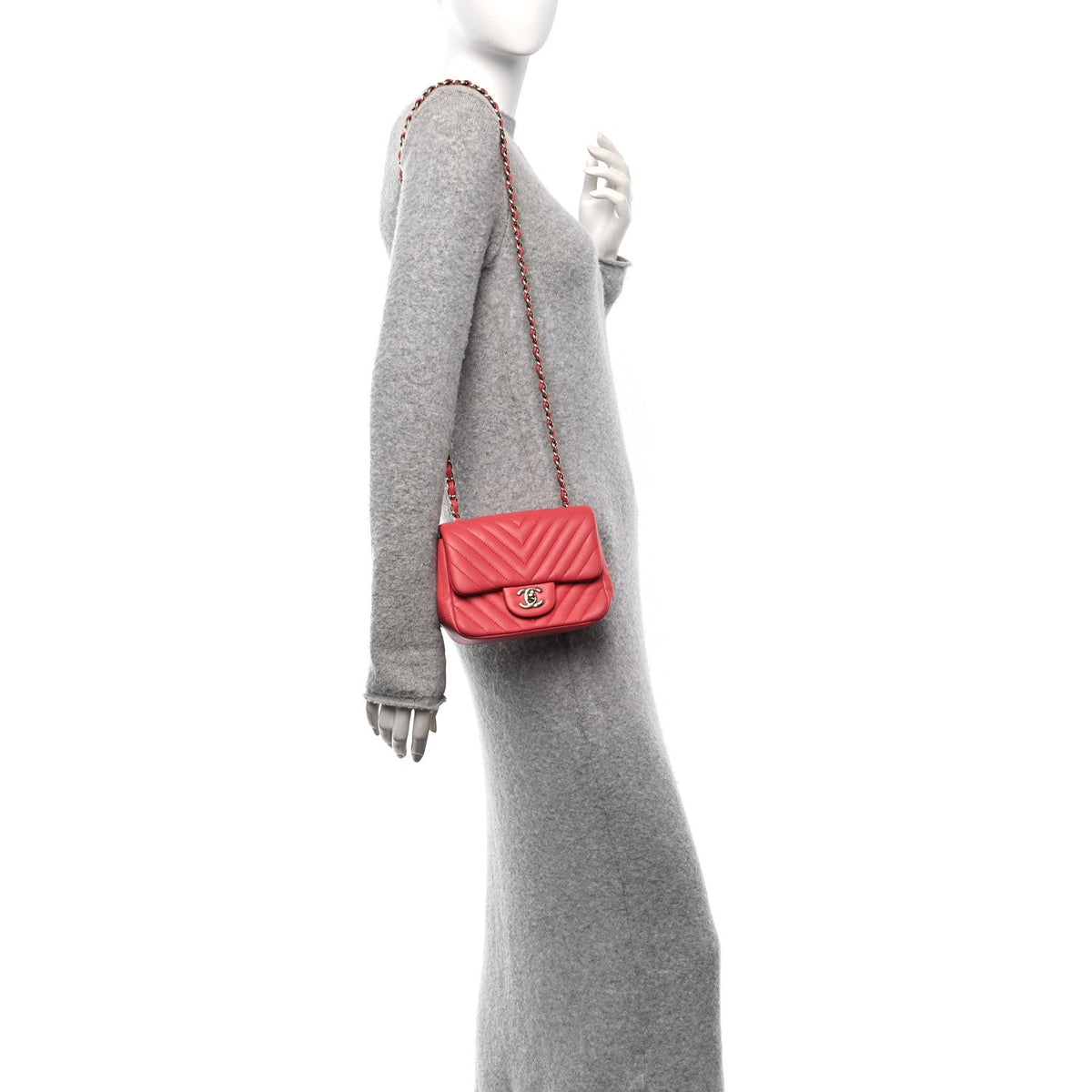 Lambskin Chevron Quilted Mini Square Flap Coral