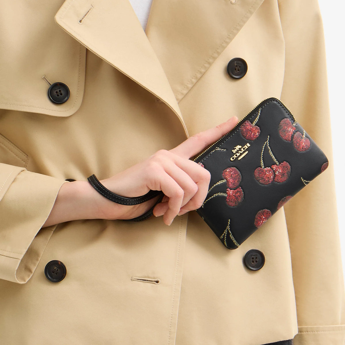 Coach Outlet Corner Zip Wristlet With Cherry Print