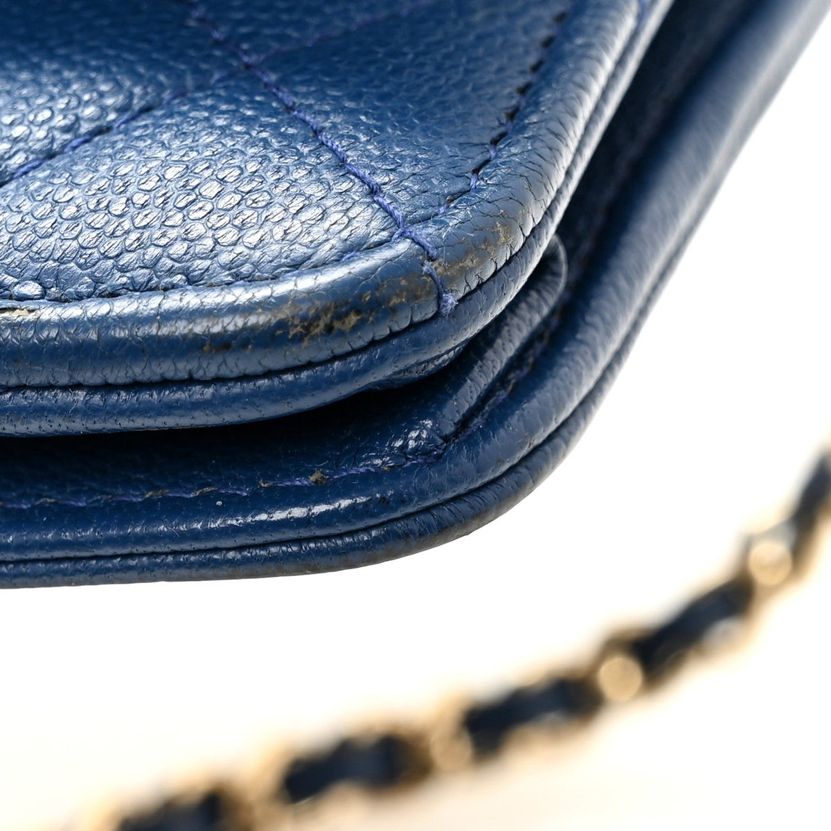 Caviar Quilted Boy Wallet On Chain WOC Dark Blue